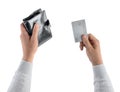 Hands holding wallet and credit card, payment purchase