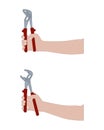 Hands holding water pump pliers illustration