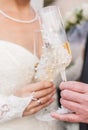 Hands holding wedding champagne glasses Royalty Free Stock Photo