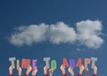 Hands holding word TIME TO ADAPT against sky cloud background