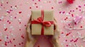 The Gift with Red Ribbon.AI generated image Royalty Free Stock Photo