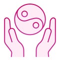 Hands holding yin yang flat icon. Yin yang symbol pink icons in trendy flat style. Buddhism gradient style design
