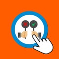 Hands holds approve and reject signs icon. Voting concept. Hand Mouse Cursor Clicks the Button Royalty Free Stock Photo