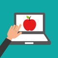 Hands holds laptop-apple online education