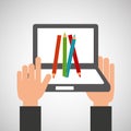 Hands holds laptop-colors online education