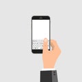 Hands holds smartphone with messaging sms app. Vector illustration in flat style Royalty Free Stock Photo