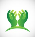 The hands of hope icon, green vector symbol