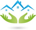 Hands and houses, roofs, real estate logo