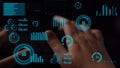 Hands Hovering Over Keyboard Surrounded by Innovative Digital Data Visualizations Featuring Graphs, Charts, and Royalty Free Stock Photo