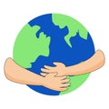 hands hug planet Earth. Concept of World Environment Day, Save the Earth, Protect environmental and eco green life. Royalty Free Stock Photo