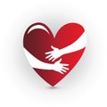 Hands hugs in a love heart logo vector web image Royalty Free Stock Photo