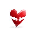 Hands hugs in a love heart logo vector web image Royalty Free Stock Photo