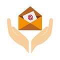 Hands human with envelope letter isolated icon Royalty Free Stock Photo