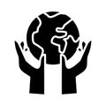 Hands human lifting earth planet silhouette style icon Royalty Free Stock Photo