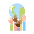 Hands human with world planet earth icon