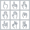 Hands icons: finger counting, stop gesture, fist, devil horns gesture, okay gesture, v sign