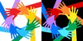 Hands icon set. Rainbow colors. Volunteer logo. United emblem. Solidarity insignia. Vector illustration Royalty Free Stock Photo