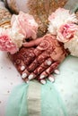 The hands of an Indian bride are decorated with flowers and designs in the form of traditional patterns Royalty Free Stock Photo