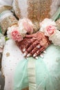 The hands of an Indian bride are decorated with flowers and designs in the form of traditional patterns Royalty Free Stock Photo