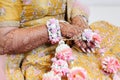 The hands of an Indian bride are decorated with Indian-style henna flowers and designs Royalty Free Stock Photo