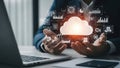 Hands interacting with cloud computing interface Royalty Free Stock Photo