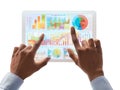 Hands Interacting with Data on Tablet Screen Royalty Free Stock Photo