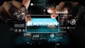 Hands Interacting with Digital Interface Featuring Blockchain Technology and Data Analytics Visualizations. Asymptotic Royalty Free Stock Photo