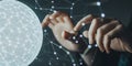 Hands are interacting with a digital representation of a network Royalty Free Stock Photo