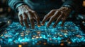 Hands Interacting with Futuristic Holographic Interface Royalty Free Stock Photo