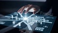 Hands interacting with futuristic digital map interface interactive interface futuristic technology Royalty Free Stock Photo