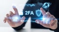 Hands interacting with futuristic 2fa security interface for digital protection and authentication Royalty Free Stock Photo