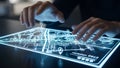 Hands interacting with holographic city map on digital screen technology hologram Royalty Free Stock Photo