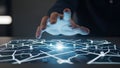 Hands interacting with holographic data map on digital screen hologram digital map Royalty Free Stock Photo