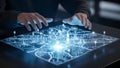 Hands interacting with holographic map interface technology hologram Royalty Free Stock Photo