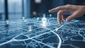Hands interacting with holographic map interface technology hologram Royalty Free Stock Photo