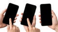 Hands interacting with smartphones Royalty Free Stock Photo