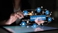 Hands Interacting with Tablet Showing Cloud Computing Technologies, Data Privacy, Big Data Visualization, Secure Backup Royalty Free Stock Photo