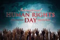 Hands with International Human Right Day text