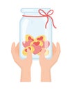 Hands with jar hearts love charity and donation concept Royalty Free Stock Photo