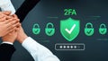 Hands Joining Together for Two-Factor Authentication Security Concept with Shield and Lock Icons Representing Digital Royalty Free Stock Photo