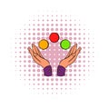 Hands juggling balls comics icon