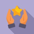 Hands keep care on star icon flat vector. Win idea Royalty Free Stock Photo