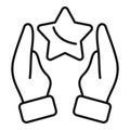 Hands keep care on star icon outline vector. Win idea Royalty Free Stock Photo