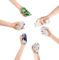 Hands keep garbage on a white background