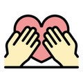 Hands keep heart icon color outline vector