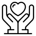 Hands keep heart icon, outline style