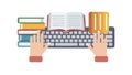 Hands on Keyboard with Books, Studying and Online Learning, vector design Generative AI Royalty Free Stock Photo