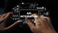 Hands on Keyboard with Digital Interface Representing API Integration and Data Management Technology Concepts Royalty Free Stock Photo