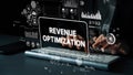 Hands on Keyboard with Digital Revenue Optimization Concept and Graphical Data Analysis Elements in Dark Environment Royalty Free Stock Photo