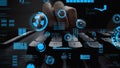 Hands on a Keyboard with Futuristic Overlay of Digital Interface Elements Representing Data Analysis and Technology Royalty Free Stock Photo